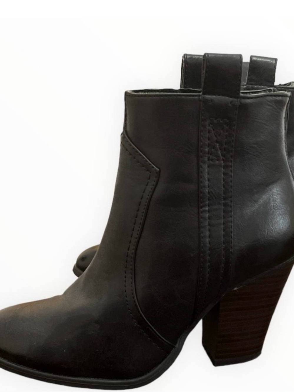 Black Western Ankle Booties Size 7.5 | Stacked Heel | Side Pull Tabs - Picture 3 of 7